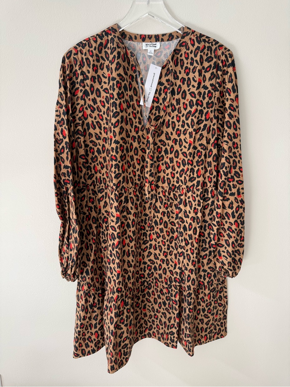 GRACE ATWOOD x THE DROP Tan Animal Print Swing Dress NWT